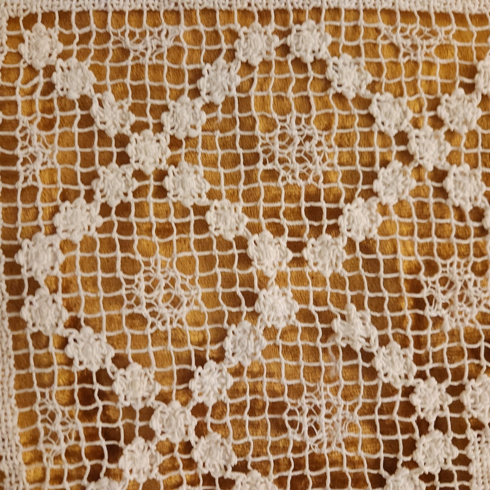 Antique Square LACE TABLECLOTH Filet Lace & Net - Picture 3 of 8